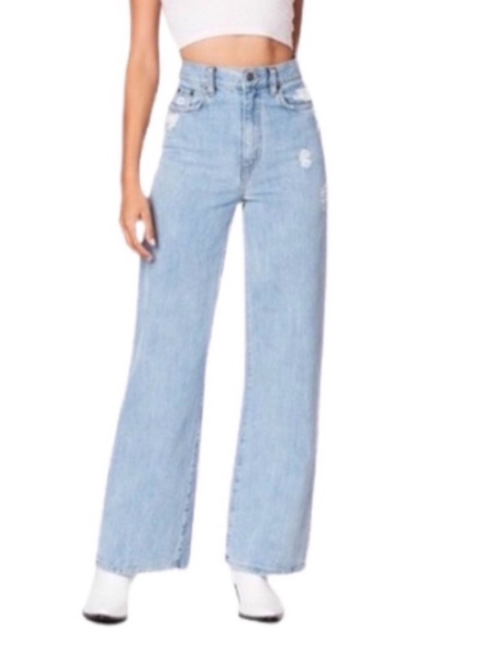 CARMAR High Waist Wide Leg Light Blue Distressed Denim Jeans - Size 23